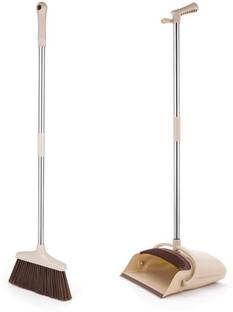 ECAPT Heavy Duty Broom and Upright Standing Dustpan Combo for Indoor Outdoor Plastic Wet and Dry Broom