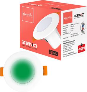 Fybros 3 Watt 40mm Cut Size Green Zeno Ceiling Down Light 3w Round (Pack of 1) Recessed Ceiling Light Ceiling Lamp