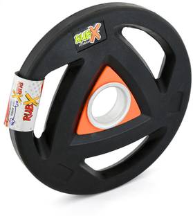 RUBX Rubber Coated Iron Weight Plate with Tri-Grip Olympic Plate 50 MM- 7.5kg Pair Black Weight Plate