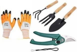 Green India Garden tool set cultivator,fork,trowel with flower cutter,reusable orange gloves Garden Tool Kit