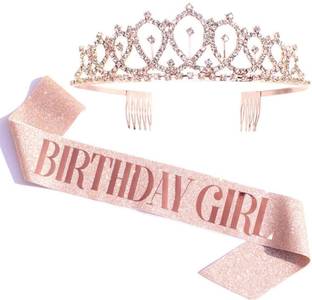 SYGA Birthday Queen Sash & Rhinestone Tiara Kit for Girl Women- Rose Gold