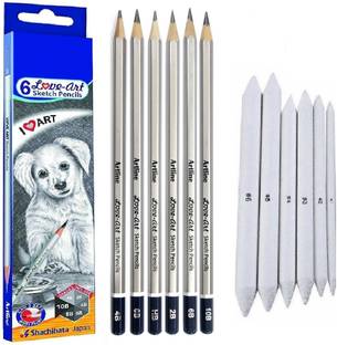 डेफिनाइट Artline Set of 6 Love-Art Sketch Pencils + Blending/Smudging Stumps (Set of 6)