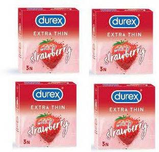 DUREX EXTRA THIN WILD STRAWBERRY 3N PACK OF 4 Condom