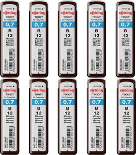 rotring Tikky | 0.7mm | B | Hi-Polymer Leads for Mechanical Pencils | Pack of 10 | Each Pack Contains 12 Leads Lead Pointer