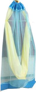 MINIKIDZ Fibre Kids Washable Mosquito Net for Baby Cradle/Baby Jhula/Baby Swing with Zip Opening, White and Blue Mosquito Net