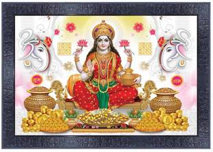 pnf Laxmi ji Wood Frames with Acrylic Sheet (Glass)22087 Digital Reprint 14 inch x 10 inch Painting
