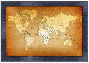 pnf Vintage world map art Wood Frames with Acrylic Sheet (Glass)28103 Digital Reprint 10 inch x 14 inch Painting