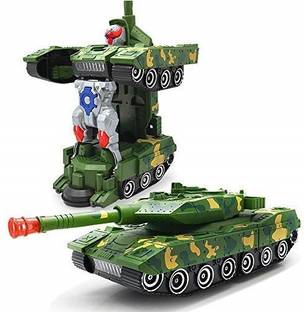 SPKART 2 in 1 Pull Push Back Action Robot Army Tanker Toy Push Back Light Music Toy