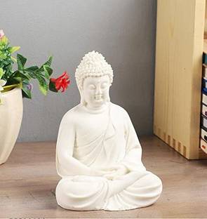 R S Royal HANDCRAFTED PLOYRESIN MEDITATION /DHYAN BUDDHA STATUE ( WHITE) Decorative Showpiece  -  14 cm