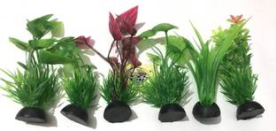 Nitishree 6 in 1 Artificial Plastic Baby Plant for Decoration, 9 cm Height Aquarium Plant Anchor
