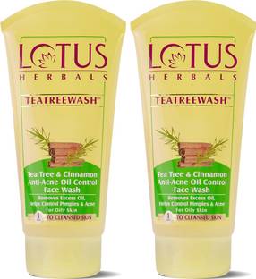 LOTUS HERBALS Teatreewash  | with Tea Tree Oil & Cinnamon | 120g (Pack of 2) Face Wash
