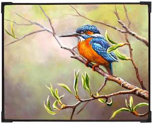 FURNATO Home Decor | UV Coated MDF Beautiful Kingfisher Bird Picture Painting Digital Reprint 12 inch x 9.5 inch Painting