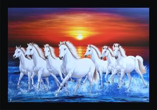 Mmory Beautiful Decorative Seven Horse Wall Decor Painting Digital Reprint 8 inch x 12 inch Painting