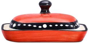 caffeine Ceramic Handmade Orange Oodles 6 inch Butter Dish