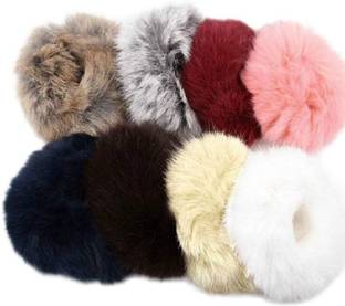 Panaah Fur Elastic Fluffy Faux Rope Furry Hair Scrunchies for Girls, Rubber Band Rubber Band (Multicolor) Rubber Band