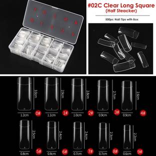 Gleevia Artificial Unbreakable Clear Long Square Nail Tips Finger Nail Extension 500/Box Clear