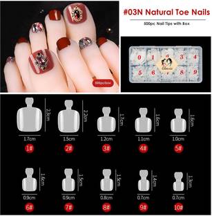 Gleevia Artificial Unbreakable Natural Toe Nail Tips Finger Nail Extension 500pc/Box Natural