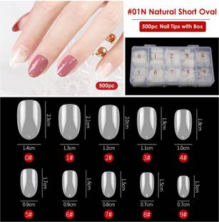 Gleevia Artificial Unbreakable Natural Shor Oval Nail Tips Finger Nail Extension 500/Box Natural