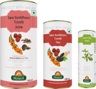 BIOSASH Sea buckthorn ( Trimfit Juice + Trimfit Tea + Panch Tulsi Drops) Combo