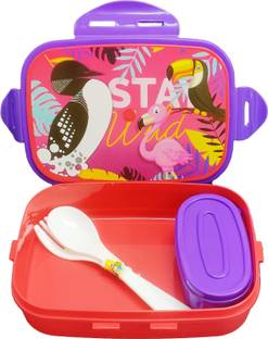 Gift Collection four way lock Lunch Box for kids with one container and spoon & fork-Red 1 Containers Lunch Box