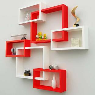 Dazzling Decor Rectangular Intersecting Wall Mounted Floating Shelf Set of 6 MDF (Medium Density Fiber) Wall Shelf