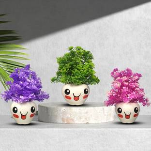 Neki Wild Artificial Plant with Pot(Pack of 3, 15 CM) Bonsai Wild Artificial Plant  with Pot