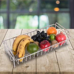 AppEasy Metal Fruit and Vegetable Basket for Kitchen Counters, Table Centerpiece-Silver Iron Fruit & Vegetable Basket
