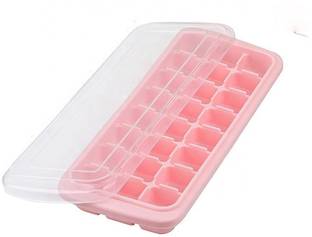 SHIDHMI Silicone Ice Cube Tray with Lid and 24 Cube, Flexible with Scoop and Cover Pink Silicone Ice Cube Tray