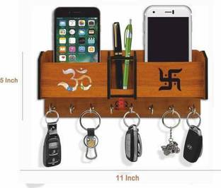 ARTIHC CRAFT Wooden 2 Pocket Pen Stand Om Swastik Wood Key Holder