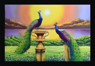 मोरी Beautiful Decorative Peacock's Wall Decor Painting डिजिटल रीप्रिंट 8 inch x 12 inch पेंटिंग