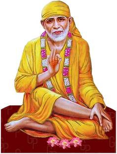 Giriram Photos Shirdi Sai Baba (Posture1) - Medium Size (8" x 6" Inches) Photo Wooden Cutout Religious Frame