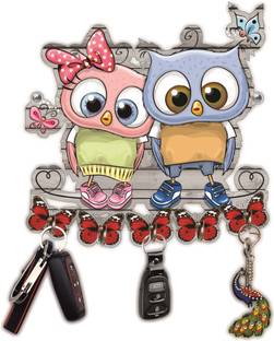 APS Art Plus Store Wall Decorative Wooden Key Holder, Beauitful Couple Owl Key Holder