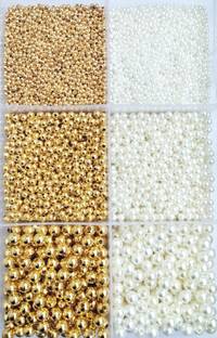 Atifa Gold and off-white Pearl beads for craft and jewellery making[total 1400 Beads]