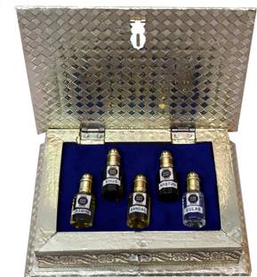 ASHTAAROMAS Traditional Attars Set of 5(8ml each) in Ethnic AttarDani: Jasmine, Khus, Gulab, Kasturi, Sandal Herbal Attar