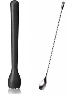 Dynore Stainless Steel Teardrop Bar Spoon With Black PVC Muddler 2 - Piece Bar Set