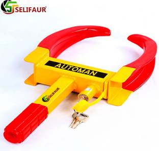 Selifaur Anti-Theft Heavy Duty Locker For Alloy Metal Tyre Clamp For Car,Bike,Pickup Bright Yellow And Red Colours Vehicle tyre and wheel lock Wheel Lock
