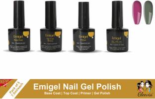 Gleevia Combo Kit of UV Nail Primer, Top Coat Glossy, Base Coat and 2pc Gel Polish 7.5ml/each Code:E21-E22