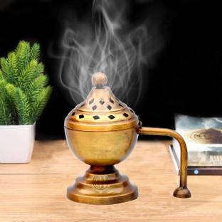 Dsh Loban Burner Sambrani Dhoop Burner with Handle for Home Purifying for Prayer Brass Incense Holder