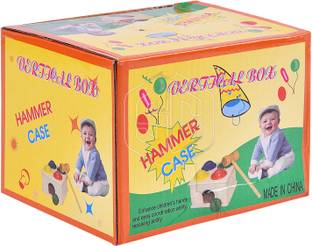 ShopiMoz Wooden Hammer Ball Knock Pounding Bench with Box Case Toy (Multicolor)