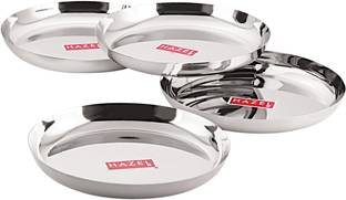 HAZEL Steel Plates For Lunch Plates Dinner Steel Dinner Plate Set, 26.8 cm, Set of 4 Dinner Plate