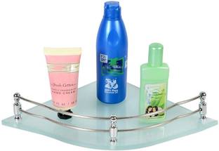 MOTIQO Premium Flower Frosted Glass Corner Shelf for Bathroom/Kitchen/Wall Shelf/Shelves/Storage Shelf (9X9 INCH, Pack of 1) Glass Wall Shelf