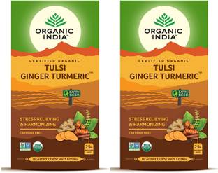 ORGANIC INDIA Tulsi Ginger Turmeric Tea - 25 Infusion Bags Tulsi, Ginger, Turmeric Instant Tea Bags Pouch