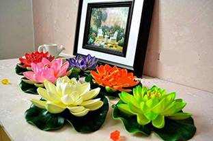 Kanha Artificial Floating Lotus Flowers with Rubber Leaf (Multi color) Set of 6 Multicolor Lotus Artificial Flower