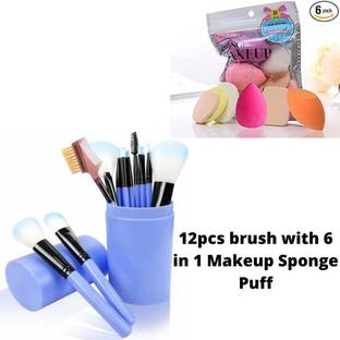 Fiftyshades 12 Face and Eye Makeup Brush Set With Storage Box With 6 in 1 Makeup Sponge Puff