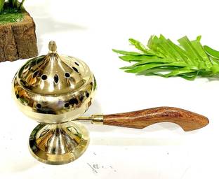Samy Collectibles Curated With love Brass Loban Burner with Handle, Dhoop Dhuni Burner Sambrani Dhoop, Brass Incense Holder