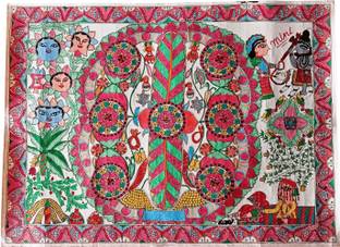 MiniArt MITHILA Paintin MADHUBANI Painting of KOHBAR - UNFRAMED Canvas 23 inch x 27.5 inch Painting