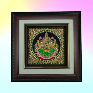 PMNM Arts Gallery Aadhi Lakshmi Tanjore Painting - 22 Ct Gold Foils (33Cm X 33Cm) with Fibre Frame Canvas 12.9 inch x 12.9 inch Painting