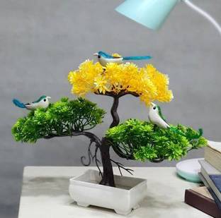 WhiteAsh With Birds Bonsai Wild Artificial Plant  with Pot