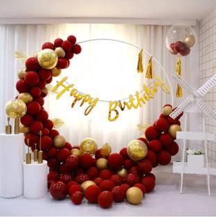 R G ACCESSORIES Red Golden Balloon, Happy Birthday Decoration Kit With Arch Glue Dots Pack Of 46