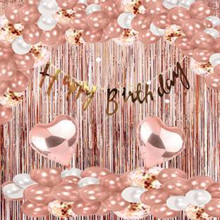 Realistic Store Happy Birthday Bunting Banner with Foil Curtain Metallic Balloons Decoration Set